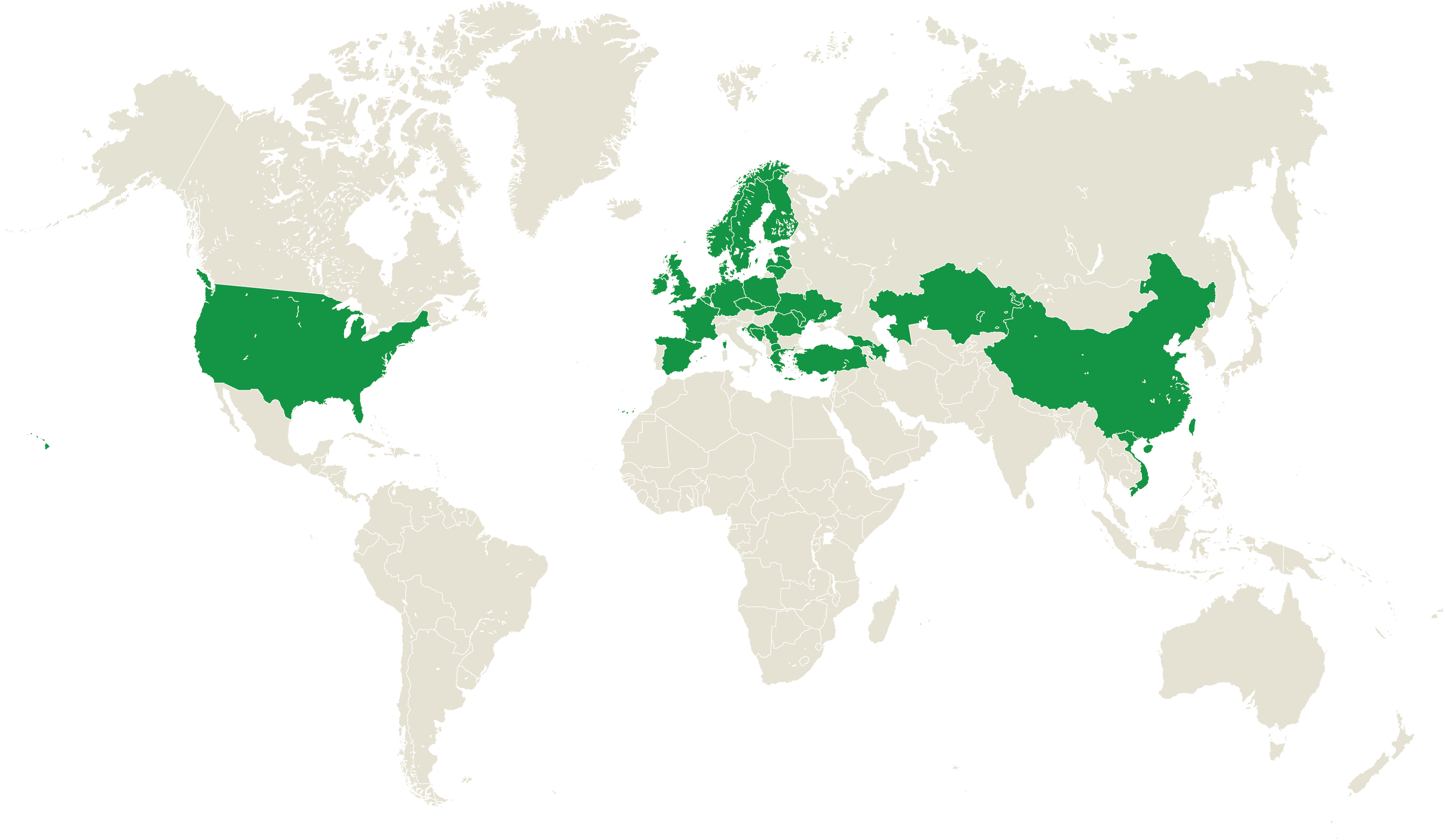 Молерс мапа на светот, каде е застапен, над 30 држави
